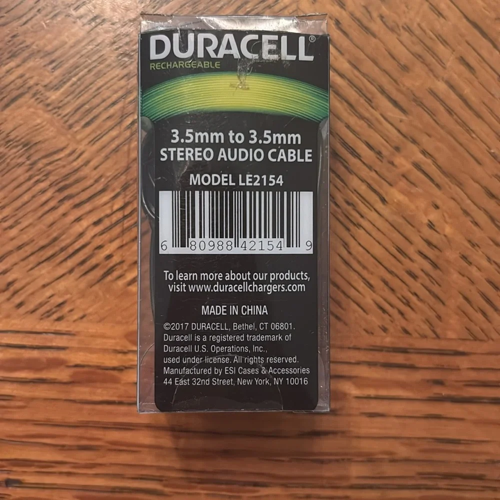 Duracell Black 3.5mm Stereo Audio Cable
